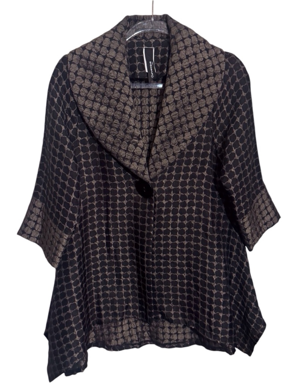 Curvesque USA Medium Polka Dot Shawl Collar Jacket Single Button Lagenlook Artsy